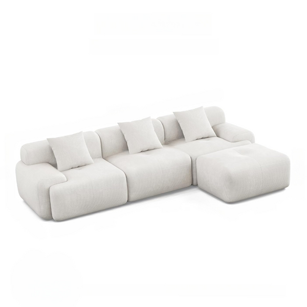 BURGESS Canapé d'angle 5-6 places avec méridienne modulable en velours côtelé beige