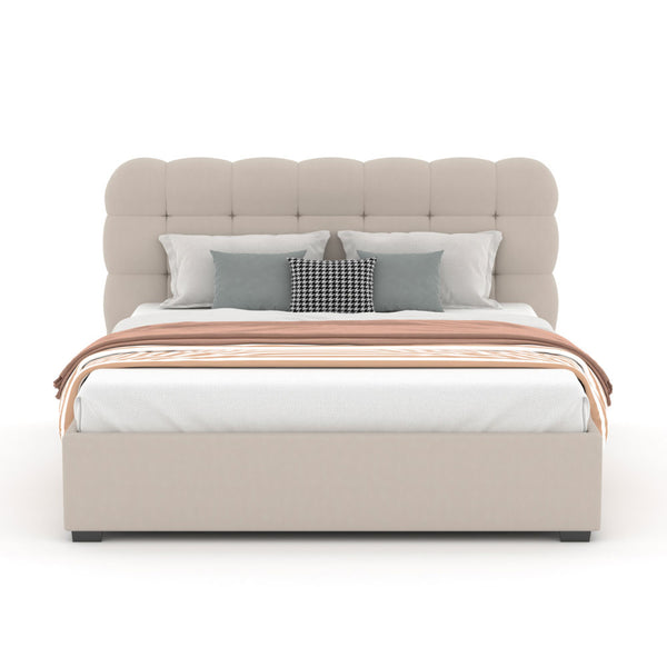 JUNEAU Lit nuage avec coffre de rangement 140x190cm en velours beige