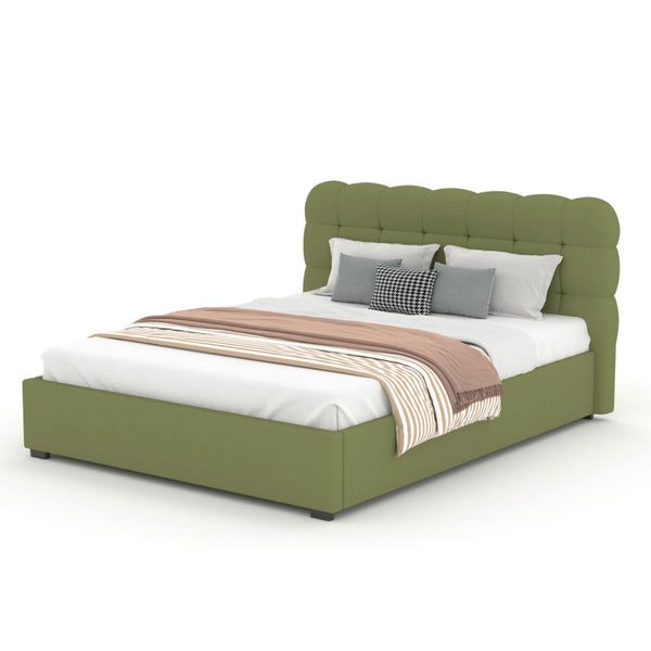 JUNEAU Lit nuage avec coffre de rangement 140x190cm en velours vert