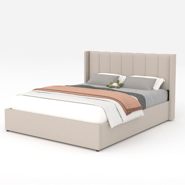 CARSON Lit design avec coffre de rangement 160x200cm en velours beige
