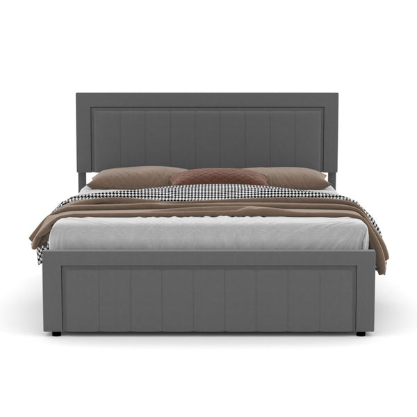 TOPEKA Lit contemporain avec coffre de rangement 140x190cm en velours gris