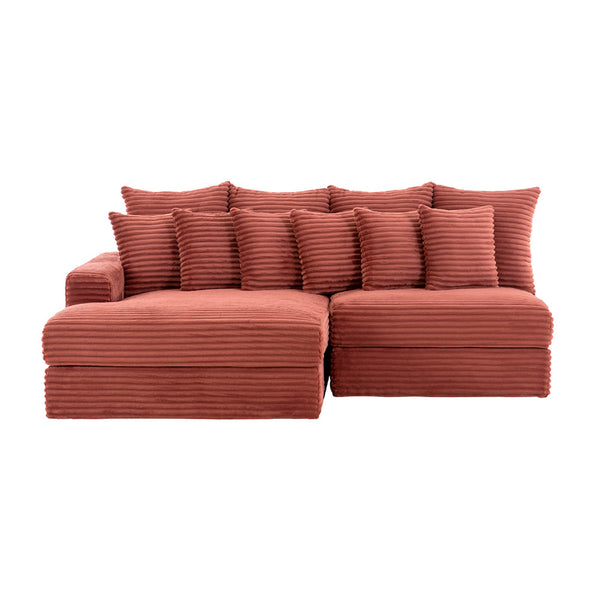 Canapé d'angle 4-5 places en tissu chenille beige avec pouf colchester pas cher