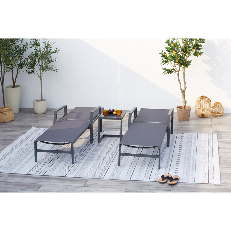 Lot de 2 transats et une table d'appoint gris  SITGES