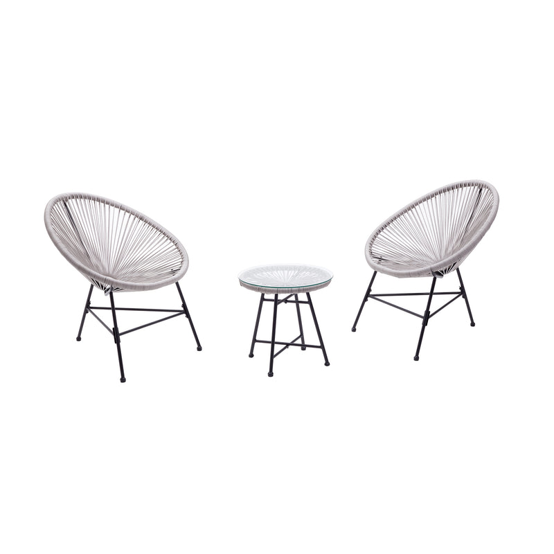 LIO - Ensemble 2 fauteuils oeuf + table basse gris clair