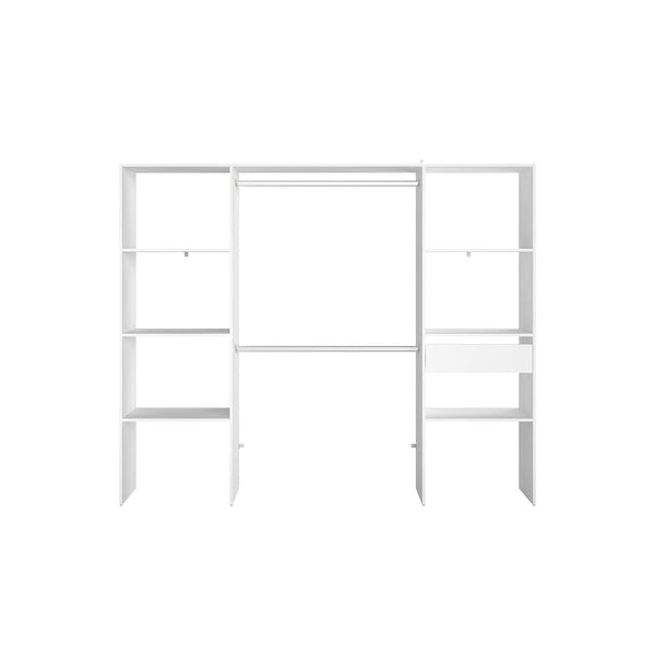 MATIGNON -  Dressing blanc avec 6 étagères, 1 tiroir et 2 penderies : 220 x 40 x 180 cm