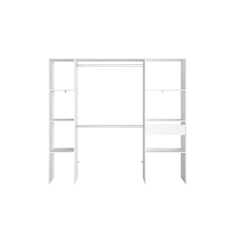 MATIGNON - Dressing blanc avec 6 étagères, 1 tiroir et 2 penderies : 198 x 40 x 180 cm