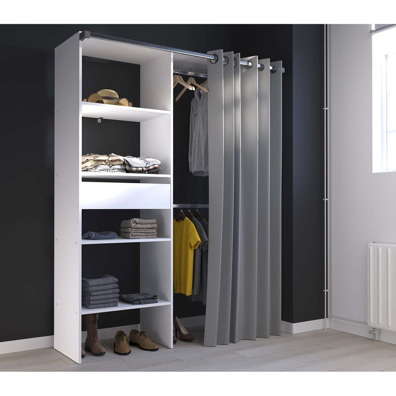 Dressing avec rideau, 4 étagères, 2 penderies et 1 tiroir 143x48x182 BREST