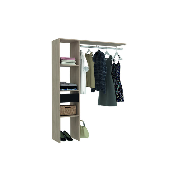 MATIGNON - Dressing bois avec 3 étagères, 1 tiroir et une penderie : 160 x 40 x 180 cm