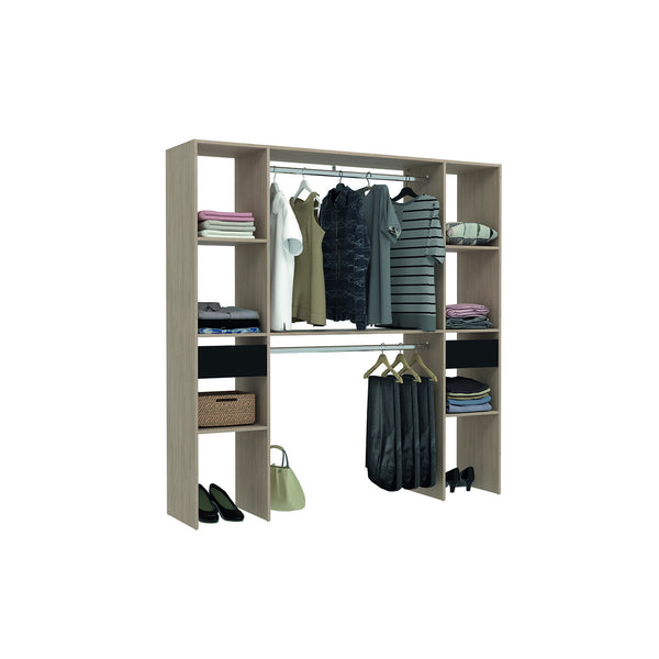 MATIGNON - Dressing bois avec 6 étagères, 2 tiroirs et 2 penderies : 180 x 40 x 180 cm