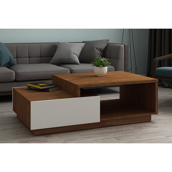 QUEBEC - Table basse en bois foncé et tiroirs blanc