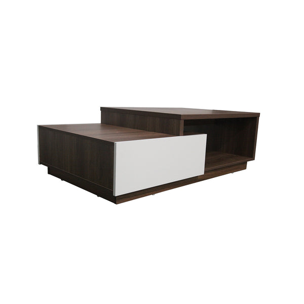 Table basse en bois foncé et tiroirs blanc QUEBEC