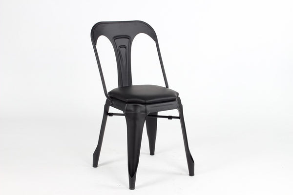 Lot de 2 chaises industrielles Noir + coussin - Adnah