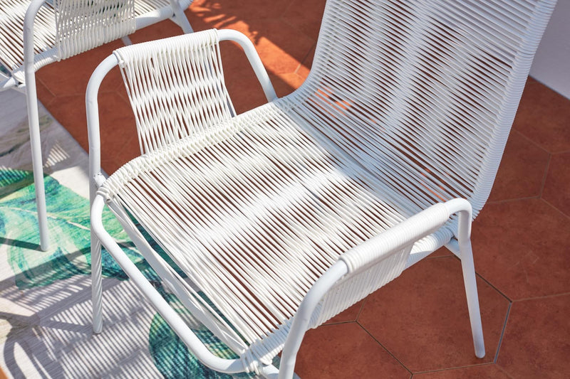 Table de jardin et 6 fauteuils en aluminium cordes blanches CULPO