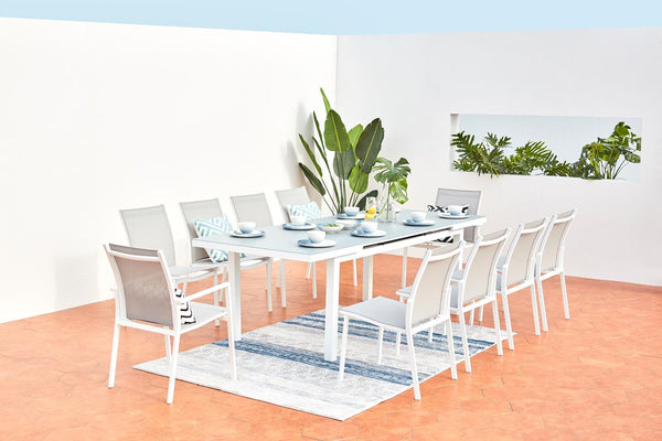Table de jardin 8 chaises et 2 fauteuils en alu gris/blanc PARSON