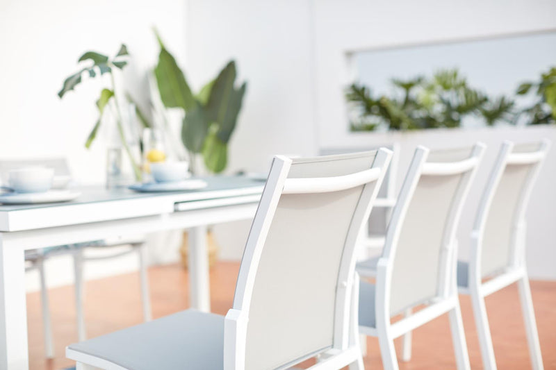 Table de jardin 8 chaises et 2 fauteuils en alu gris/blanc PARSON