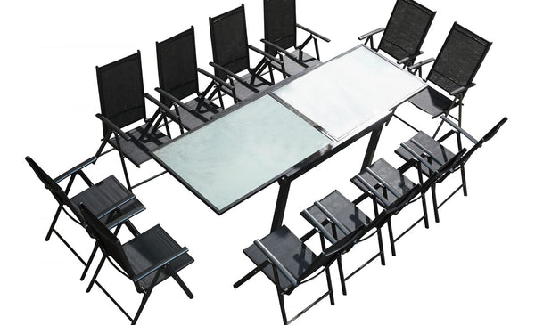 Table de jardin extensible 12 fauteuils en alu et textilène CALAMATA
