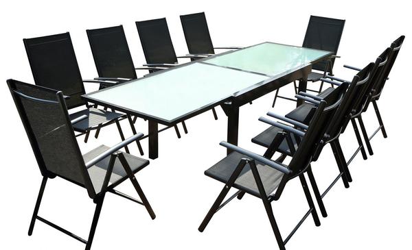 Table de jardin extensible 10 fauteuils en alu et textilène CALAMATA