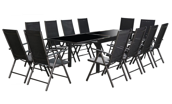 Table de jardin extensible 12 fauteuils en alu et textilène CALAMATA