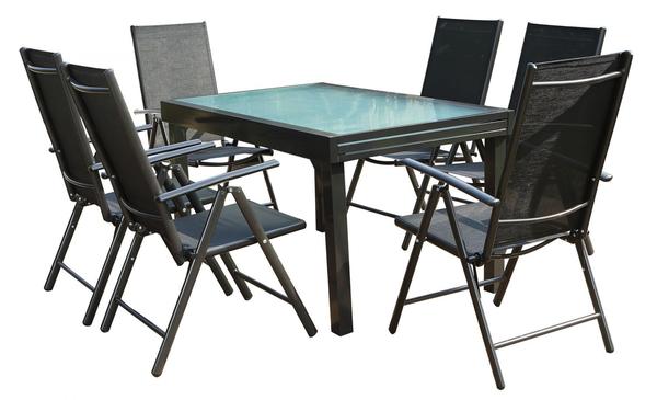 Table de jardin extensible et 6 fauteuils en alu et textilène CALAMATA