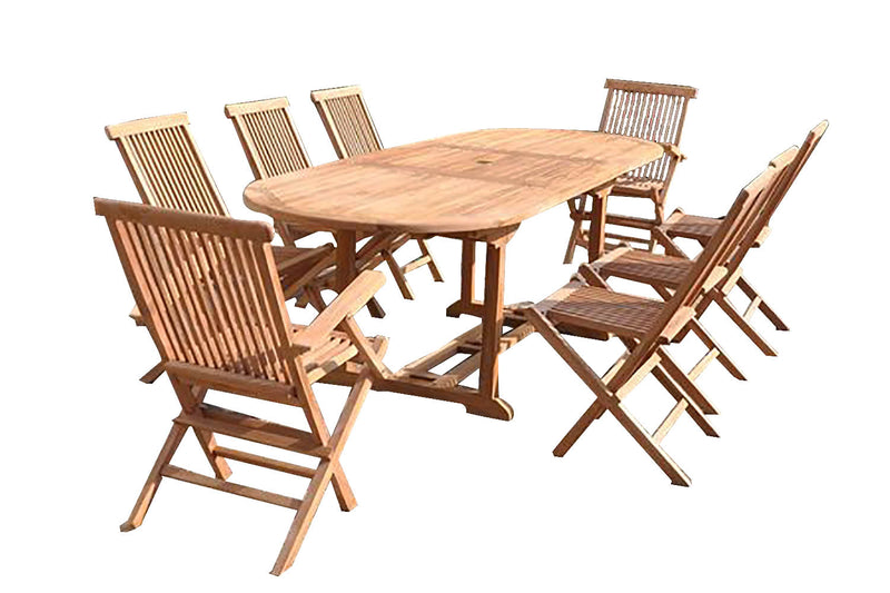 Table de jardin ovale et 6 chaises et 2 fauteuils en teck ADAGNA