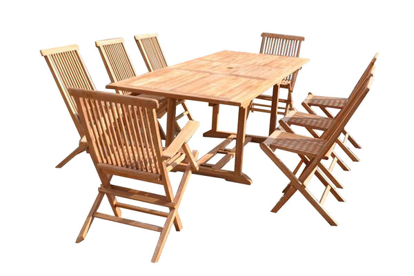 Table de jardin rectangulaire 6 chaises 2 fauteuils en teck ADAGNA