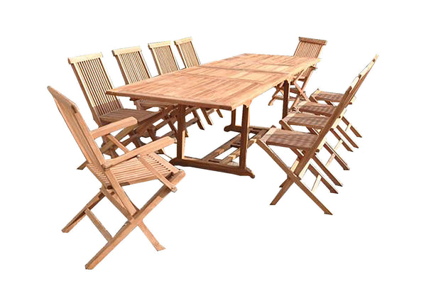 Table de jardin rectangulaire 8 chaises 2 fauteuils en teck ADAGNA