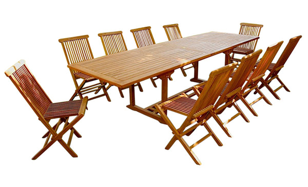 Table de jardin rectangulaire et 10 chaises en teck ADAGNA