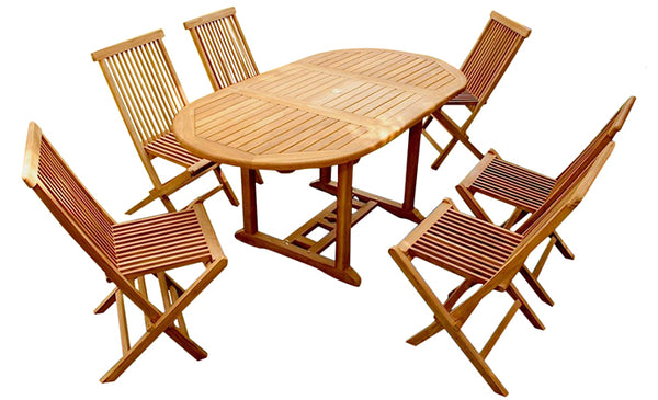 Table de jardin ovale et 6 chaises en teck ADAGNA