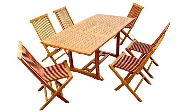 Table de jardin rectangulaire et 6 chaises en teck ADAGNA