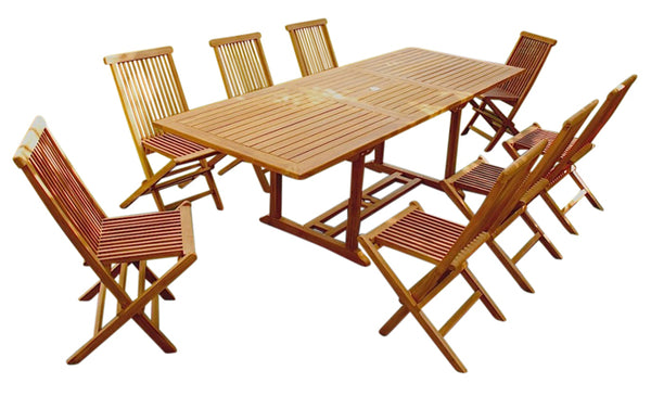 Table de jardin rectangulaire et 8 chaises en teck ADAGNA