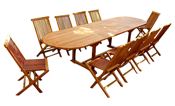 Table de jardin ovale et 10 chaises en teck ADAGNA