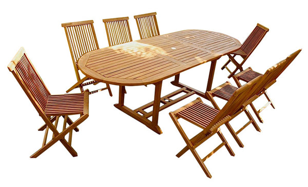 Table de jardin ovale et 8 chaises en teck ADAGNA