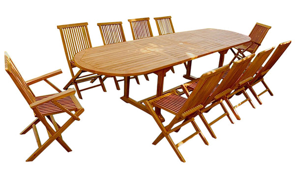 Table de jardin ovale et 8 chaises et 2 fauteuils en teck ADAGNA