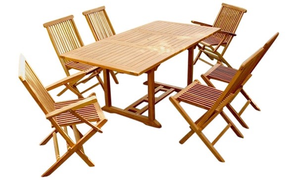 Table de jardin rectangulaire 4 chaises 2 fauteuils en teck ADAGNA