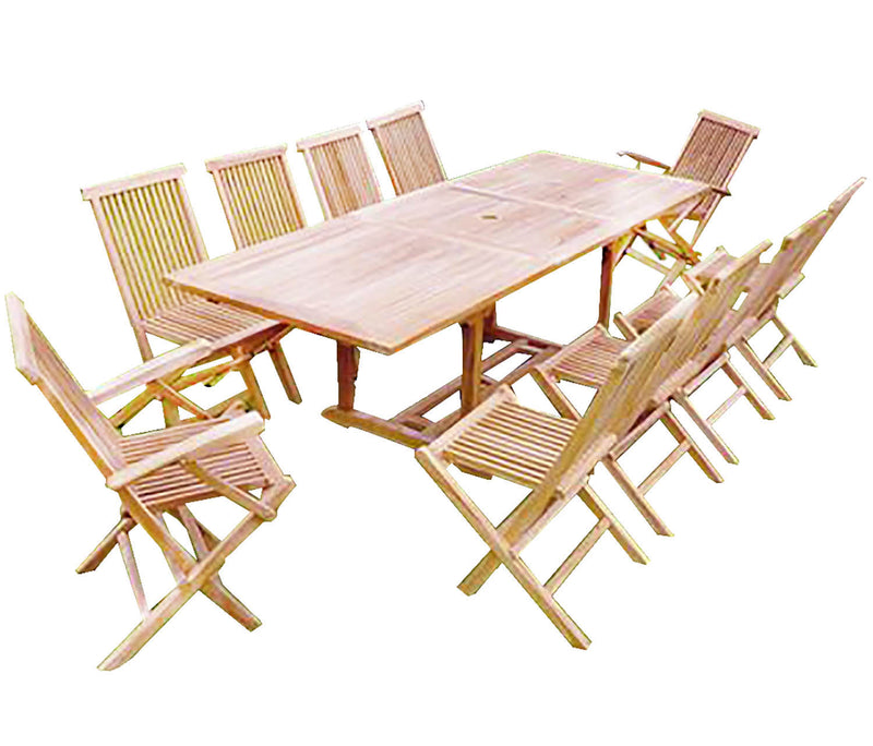 Table de jardin rectangulaire 8 chaises 2 fauteuils en teck ADAGNA