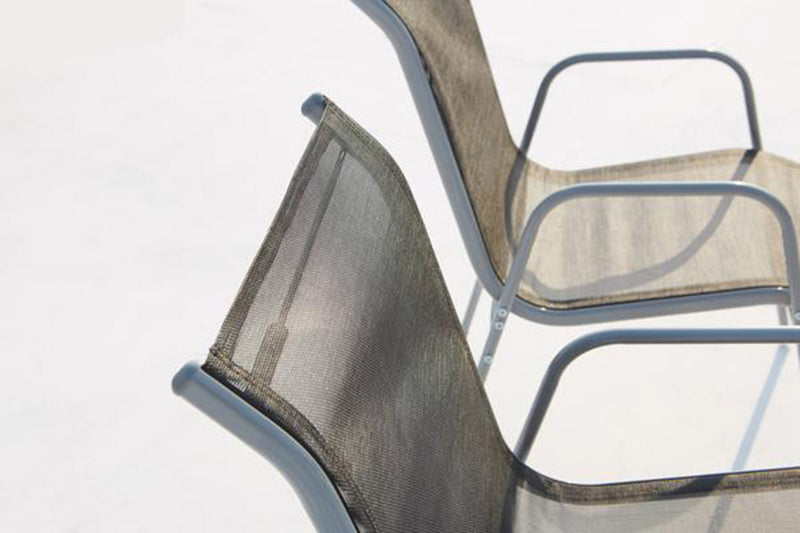 Table de jardin et 8 chaises en acier et textilène gris ATIMA