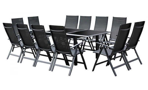 Table de jardin et 12 chaises en aluminium gris BAFFADI