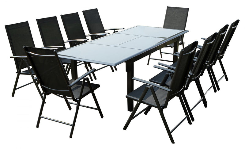 Table de jardin et 10 chaises en aluminium gris BAFFADI