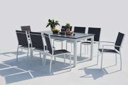 Table de jardin extensible et 8 chaises alu/textilène blanc BERENIS