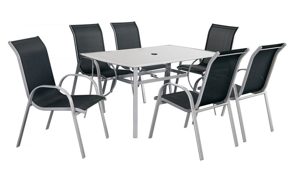 Table de jardin et 6 chaises en aluminium et acier gris BOROA