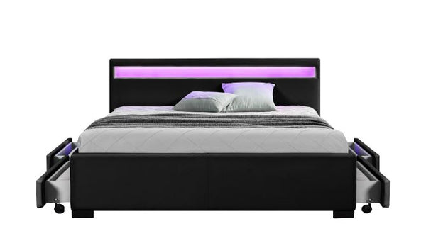 Structure de lit LED avec rangements 140 x 190 cm noir NEXUS