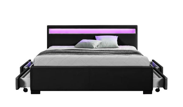 Structure de lit LED avec rangements 160 x 200 cm noir NEXUS