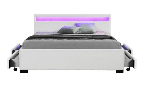 Structure de lit LED avec rangements 160 x 200 cm blanc NEXUS