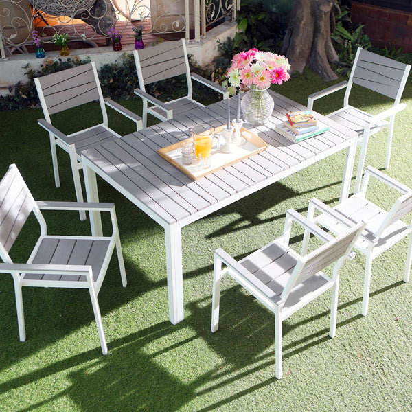 Table de jardin et 6 fauteuils en aluminium gris et blanc FAVAL