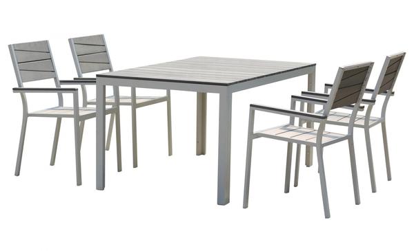 Table de jardin et 4 fauteuils en aluminium gris et blanc FAVAL