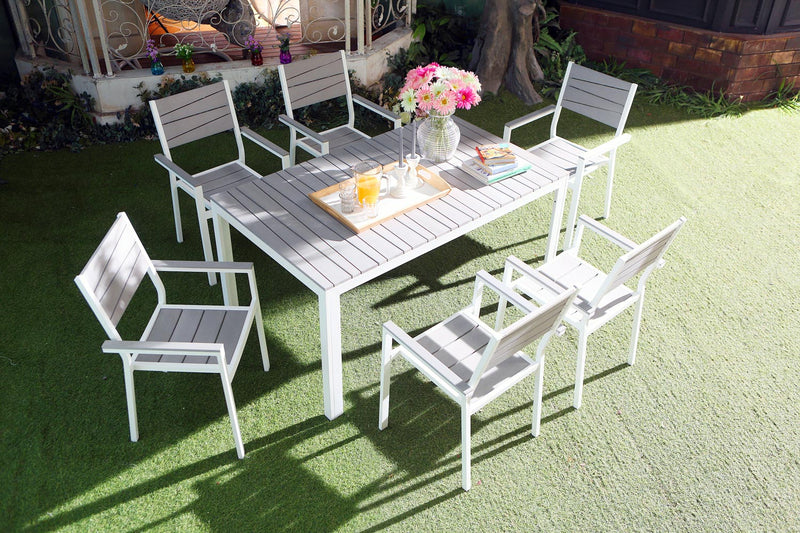 Table de jardin et 6 fauteuils en aluminium gris et blanc FAVAL