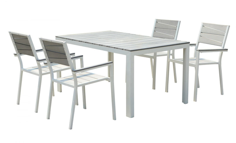 Table de jardin et 4 fauteuils en aluminium gris et blanc FAVAL