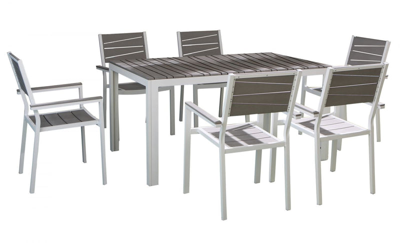 Table de jardin et 6 fauteuils en aluminium gris et blanc FAVAL