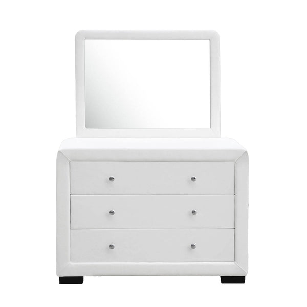 Kazey blanc + miroir : commode de chambre 3 tiroirs + 1 miroir en simili blanc