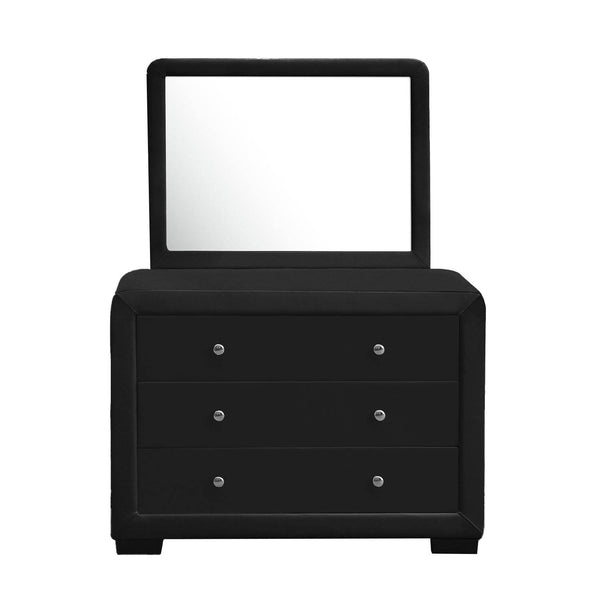 Kazey noir + miroir : commode de chambre 3 tiroirs + 1 miroir en simili noir